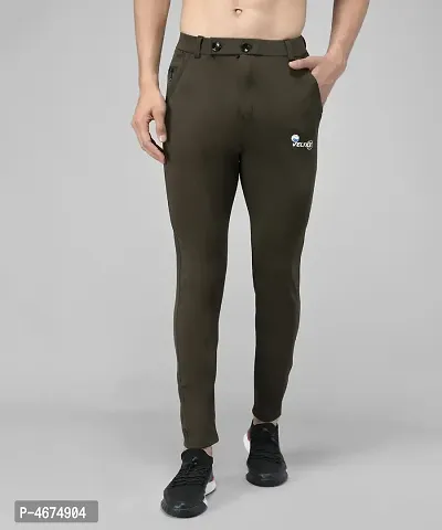 Olive Cotton Spandex Solid Regular Fit Track Pants-thumb0