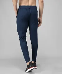 Blue Cotton Spandex Solid Regular Fit Track Pants-thumb1