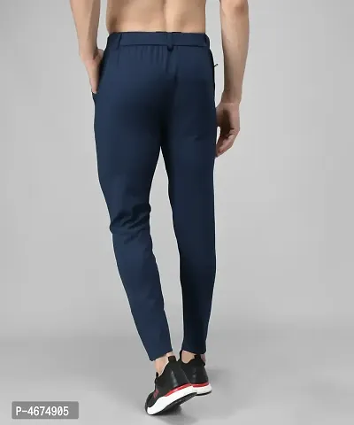 Blue Cotton Spandex Solid Regular Fit Track Pants-thumb2