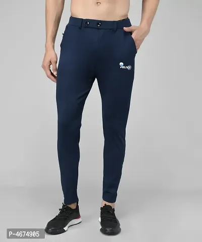 Blue Cotton Spandex Solid Regular Fit Track Pants-thumb0