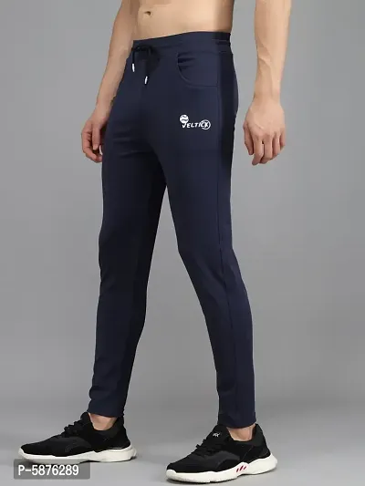 Fabulous Navy Blue 4-Way Lycra Solid Regular Track Pants For Men-thumb3