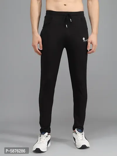 Fabulous Black 4-Way Lycra Solid Regular Track Pants For Men