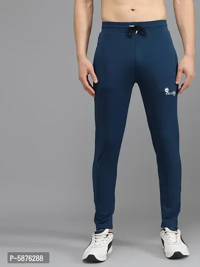 Fabulous Blue 4-Way Lycra Solid Regular Track Pants For Men-thumb0