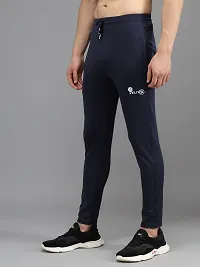 Fabulous Navy Blue 4-Way Lycra Solid Regular Track Pants For Men-thumb2