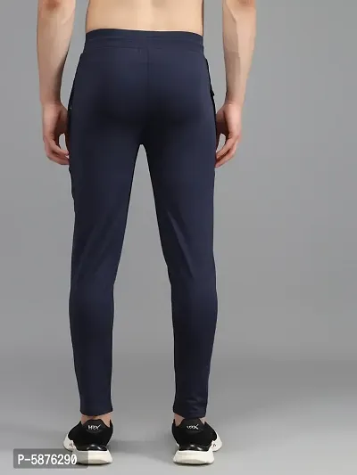 Fabulous Navy Blue 4-Way Lycra Solid Regular Track Pants For Men-thumb2