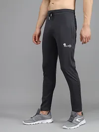 Fabulous Dark Grey 4-Way Lycra Solid Regular Track Pants For Men-thumb2