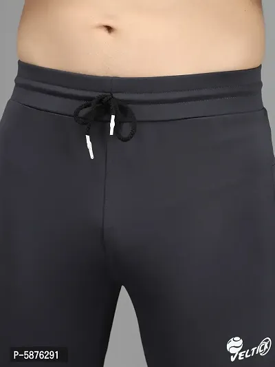 Fabulous Dark Grey 4-Way Lycra Solid Regular Track Pants For Men-thumb5