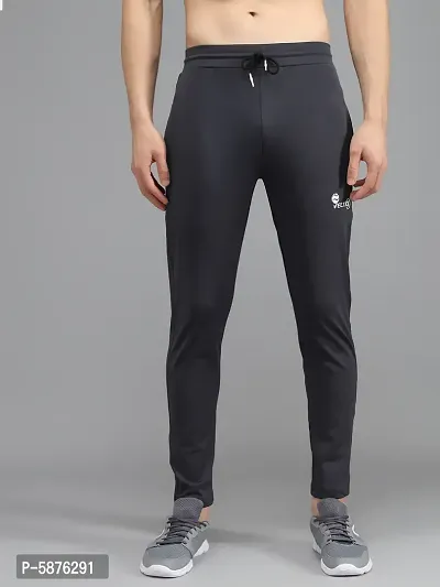 Fabulous Dark Grey 4-Way Lycra Solid Regular Track Pants For Men
