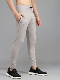 Fabulous Light Grey 4-Way Lycra Solid Regular Track Pants For Men-thumb3