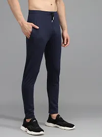Fabulous Navy Blue 4-Way Lycra Solid Regular Track Pants For Men-thumb3