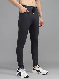 Fabulous Dark Grey 4-Way Lycra Solid Regular Track Pants For Men-thumb3