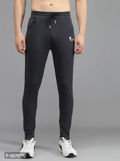Fabulous Dark Grey 4-Way Lycra Solid Regular Track Pants For Men