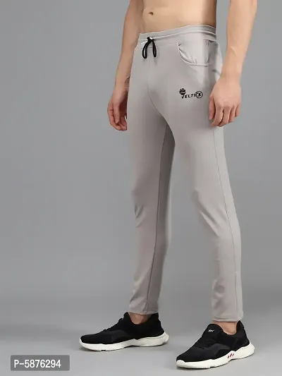 Fabulous Light Grey 4-Way Lycra Solid Regular Track Pants For Men-thumb3