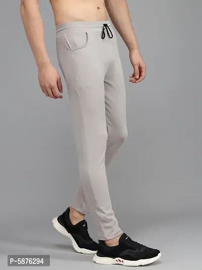 Fabulous Light Grey 4-Way Lycra Solid Regular Track Pants For Men-thumb4