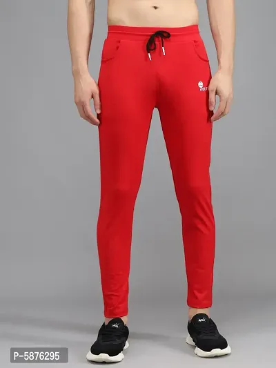 Fabulous Red 4-Way Lycra Solid Regular Track Pants For Men