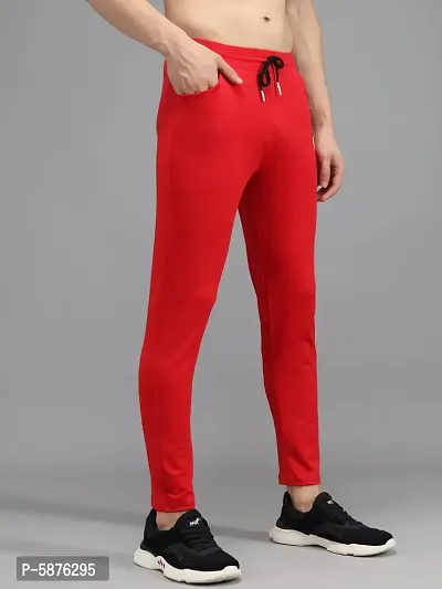 Fabulous Red 4-Way Lycra Solid Regular Track Pants For Men-thumb4
