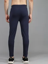 Fabulous Navy Blue 4-Way Lycra Solid Regular Track Pants For Men-thumb1