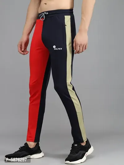 Fabulous 4-Way Lycra Colourblocked Regular Track Pants For Men-thumb3