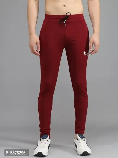 Fabulous Maroon 4-Way Lycra Solid Regular Track Pants For Men