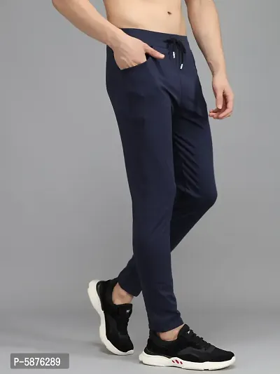 Fabulous Navy Blue 4-Way Lycra Solid Regular Track Pants For Men-thumb4