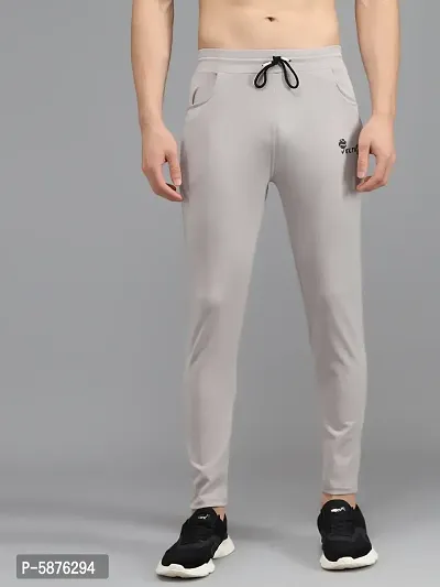 Fabulous Light Grey 4-Way Lycra Solid Regular Track Pants For Men-thumb0