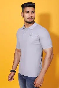 Stylish Grey Cotton Blend Solid Polos For Men-thumb3