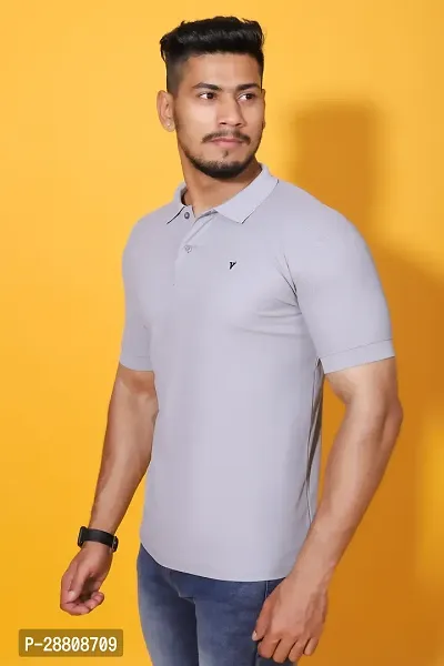 Stylish Grey Cotton Blend Solid Polos For Men-thumb4