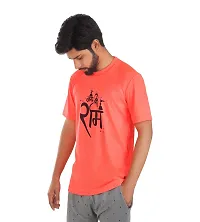 Stylish Orange Cotton Blend Printed Round Neck Tees For Men-thumb3