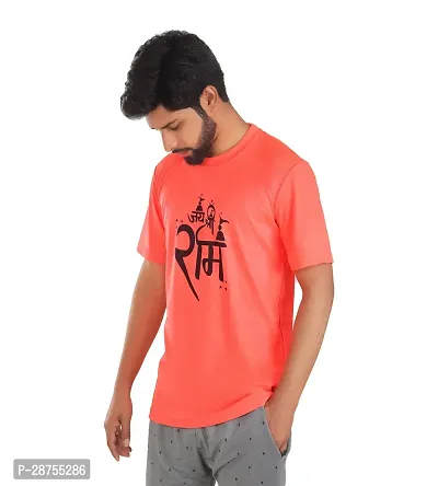 Stylish Orange Cotton Blend Printed Round Neck Tees For Men-thumb4