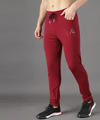 Stylish Red Cotton Solid Regular Track Pants For Men-thumb3