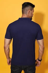 Stylish Navy Blue Cotton Blend Solid Polos For Men-thumb1