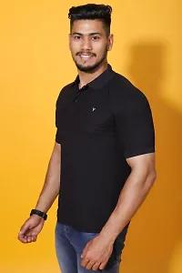 Stylish Black Cotton Blend Solid Polos For Men-thumb3