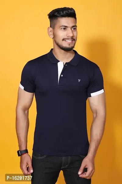 Styish Fancy Cotton Blend Solid Polos T-Shirts For Men-thumb0