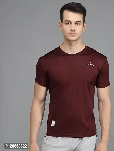 Stylish Maroon Elastane Solid Round Neck Tees For Men