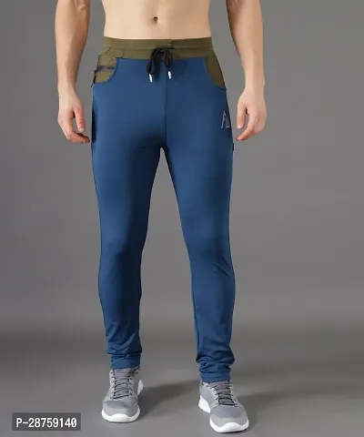 Stylish Blue Cotton Solid Regular Track Pants For Men-thumb0