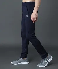 Stylish Blue Cotton Solid Regular Track Pants For Men-thumb3