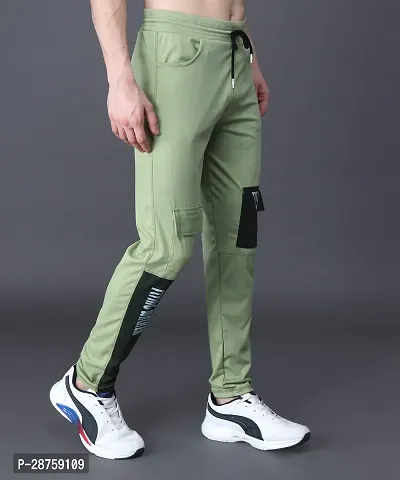 Stylish Green Cotton Solid Regular Track Pants For Men-thumb3