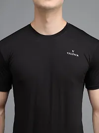 Stylish Black Elastane Solid Round Neck Tees For Men-thumb4