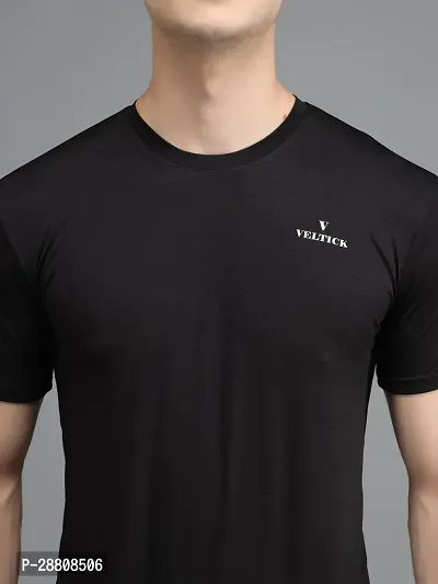 Stylish Black Elastane Solid Round Neck Tees For Men-thumb5