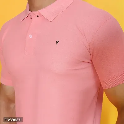 Stylish Pink Cotton Blend Solid Polos For Men-thumb5