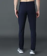 Stylish Blue Cotton Solid Regular Track Pants For Men-thumb1