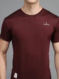 Stylish Maroon Elastane Solid Round Neck Tees For Men-thumb4