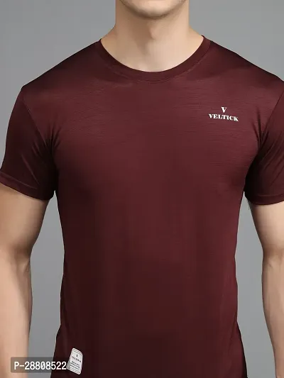 Stylish Maroon Elastane Solid Round Neck Tees For Men-thumb5