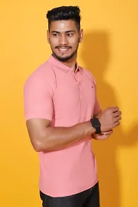 Stylish Pink Cotton Blend Solid Polos For Men-thumb2