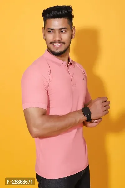 Stylish Pink Cotton Blend Solid Polos For Men-thumb3