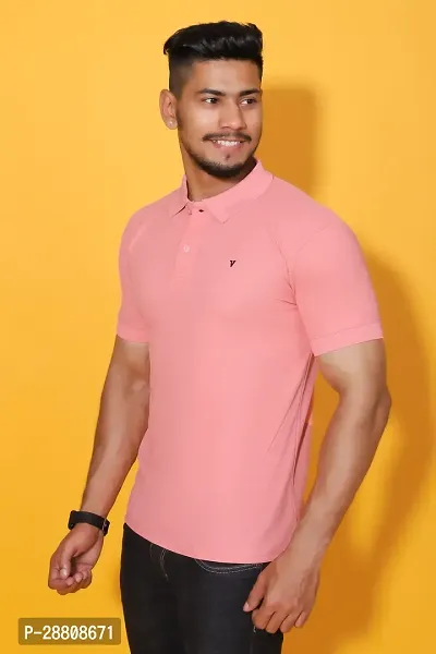 Stylish Pink Cotton Blend Solid Polos For Men-thumb4