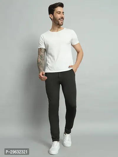 Comfortable Olive Cotton Spandex Mid-Rise Trouser For Men-thumb4