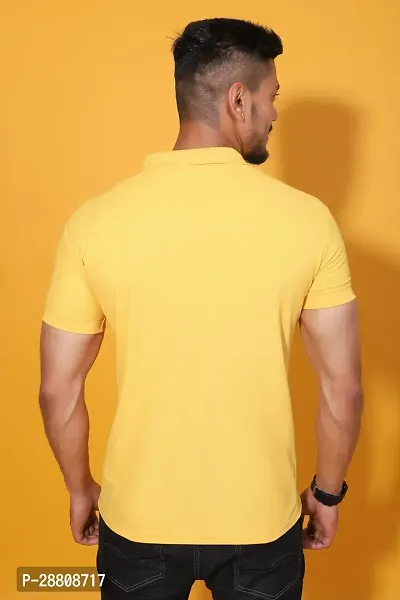 Stylish Yellow Cotton Blend Solid Polos For Men-thumb2