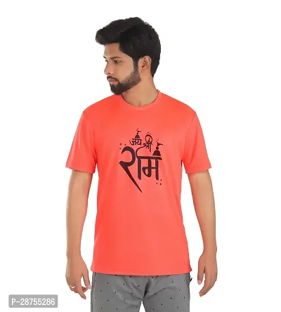 Stylish Orange Cotton Blend Printed Round Neck Tees For Men-thumb0