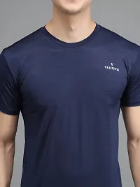 Stylish Blue Elastane Solid Round Neck Tees For Men-thumb4